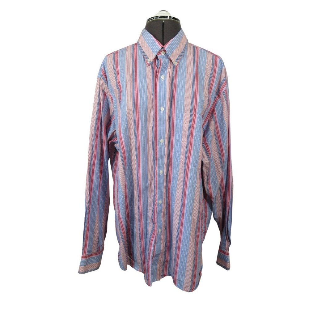 Paul Fredrick men's long staple classic fit striped long sleeve button shirt‎ L
